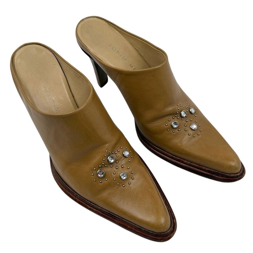 Antonio Melani Leather Mule Heels Studded Crystal Western 'Jett' 6.5